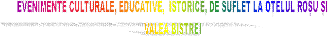 EVENIMENTE CULTURALE, EDUCATIVE,  ISTORICE, DE SUFLET LA OȚELUL ROȘU ȘI
VALEA BISTREI