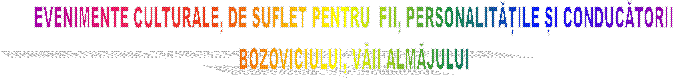 EVENIMENTE CULTURALE, DE SUFLET PENTRU  FII, PERSONALITĂȚILE ȘI CONDUCĂTORII
BOZOVICIULUI, VĂII ALMĂJULUI